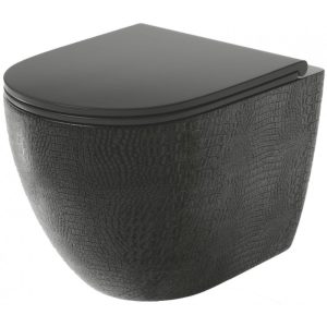 Унитаз подвесной Grossman Color с сиденьем микролифт Черный с текстурой кожи крокодила GR-4455BBLS
